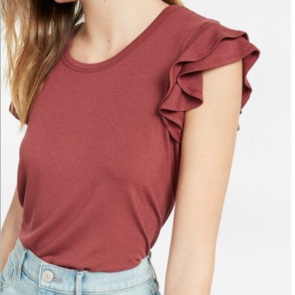 Express Tops Burnt Orange Ruffle Sleeve Tee Shirt Poshmark